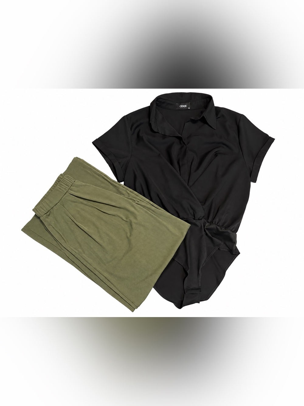 Cider Black Bodysuit & Olive Green Wide Leg Pants Set XL/L Fall Outfit